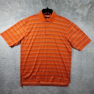 DIVOTS Mens Orange Stripe Short Sleeve Golf Polo Shirt Large